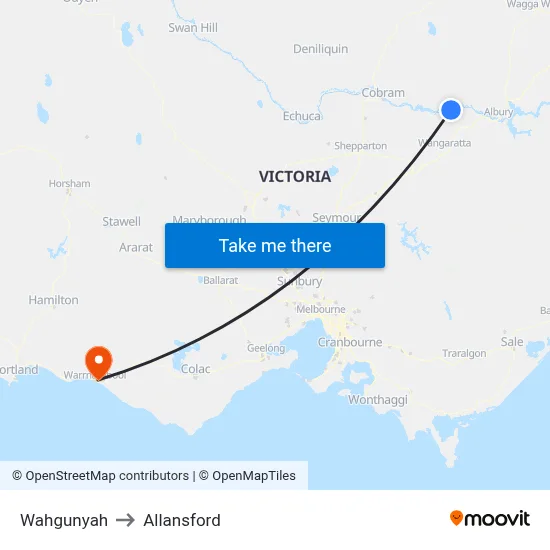 Wahgunyah to Allansford map