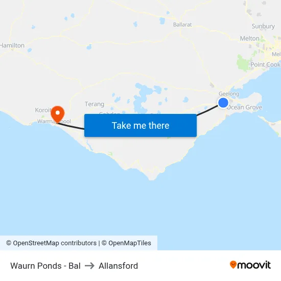 Waurn Ponds - Bal to Allansford map