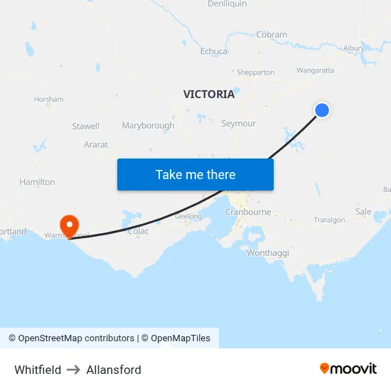 Whitfield to Allansford map