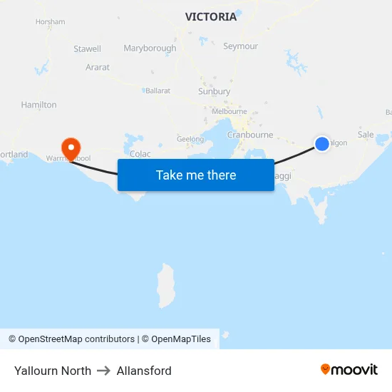 Yallourn North to Allansford map