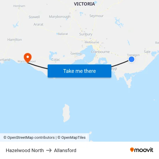 Hazelwood North to Allansford map