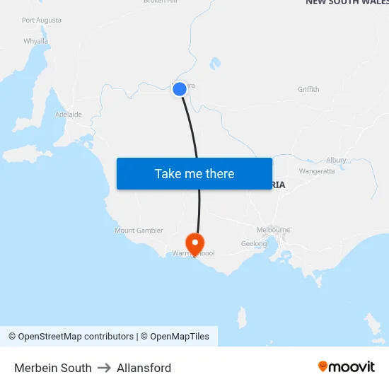 Merbein South to Allansford map