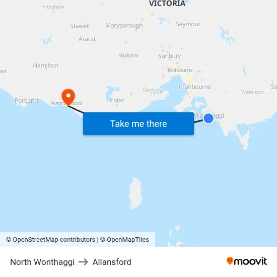North Wonthaggi to Allansford map