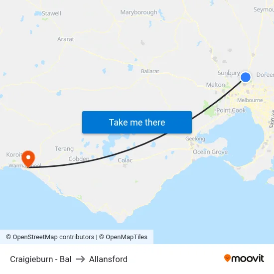 Craigieburn - Bal to Allansford map