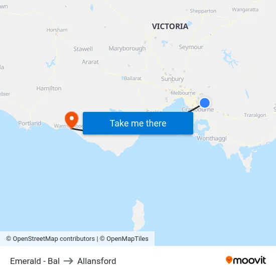 Emerald - Bal to Allansford map
