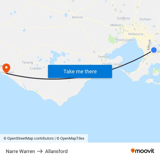 Narre Warren to Allansford map