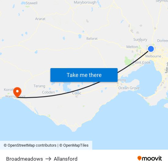 Broadmeadows to Allansford map