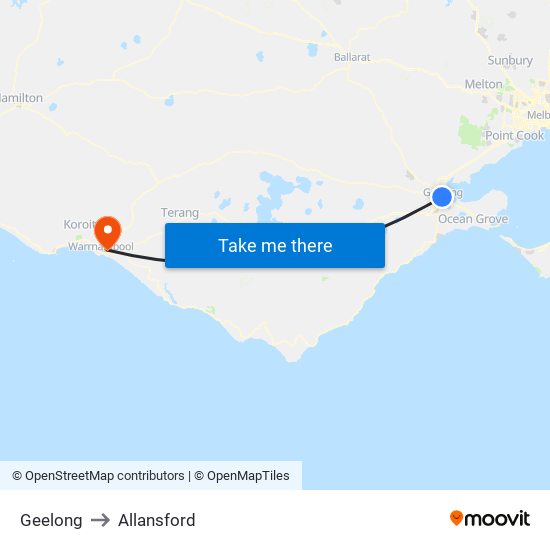 Geelong to Allansford map