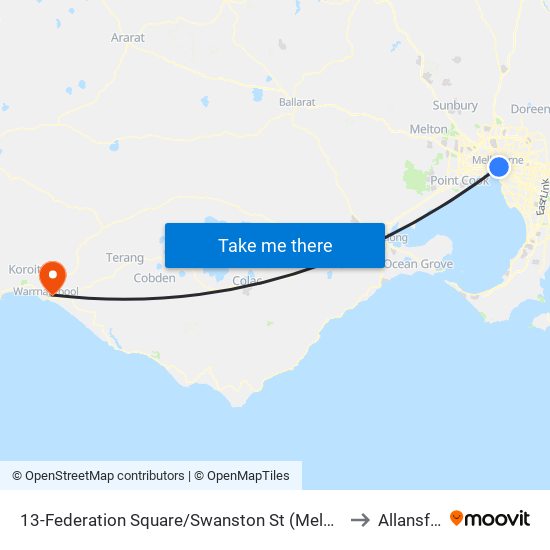 13-Federation Square/Swanston St (Melbourne City) to Allansford map