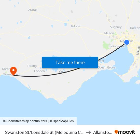 Swanston St/Lonsdale St (Melbourne City) to Allansford map