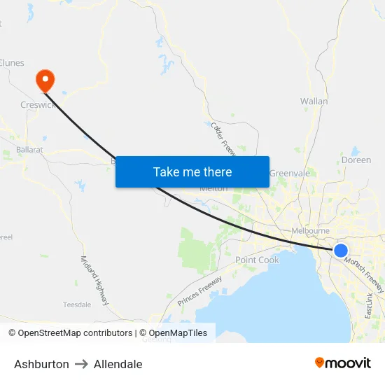 Ashburton to Allendale map