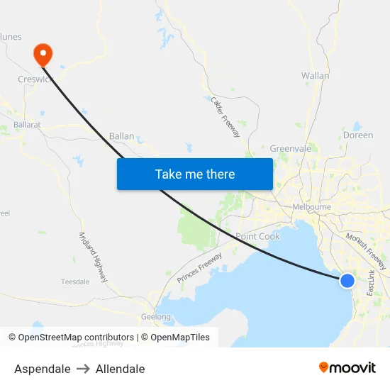 Aspendale to Allendale map