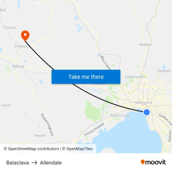 Balaclava to Allendale map