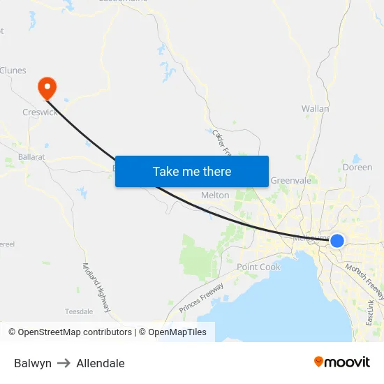Balwyn to Allendale map