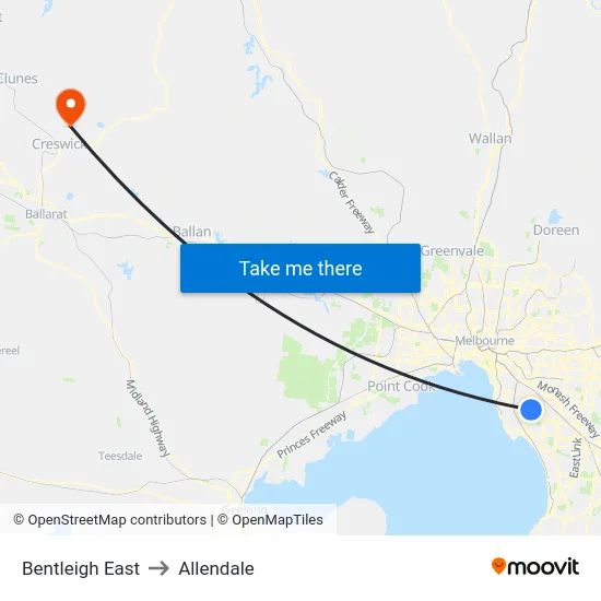 Bentleigh East to Allendale map