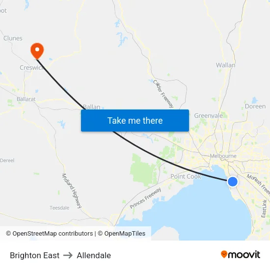 Brighton East to Allendale map