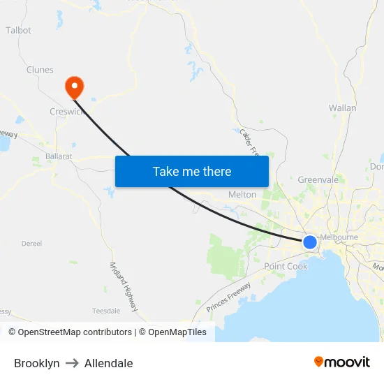 Brooklyn to Allendale map