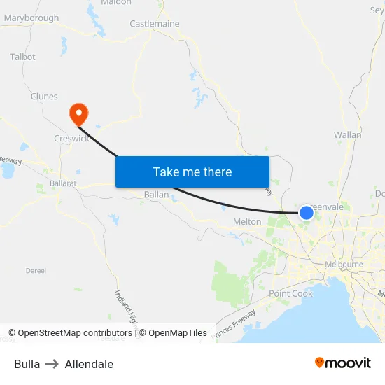 Bulla to Allendale map