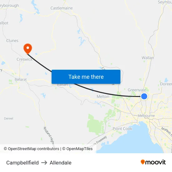 Campbellfield to Allendale map