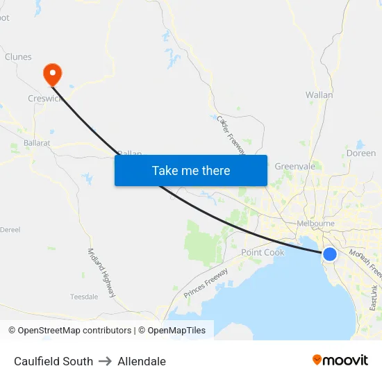 Caulfield South to Allendale map