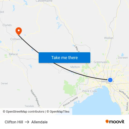 Clifton Hill to Allendale map