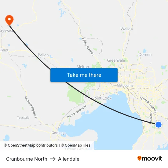Cranbourne North to Allendale map