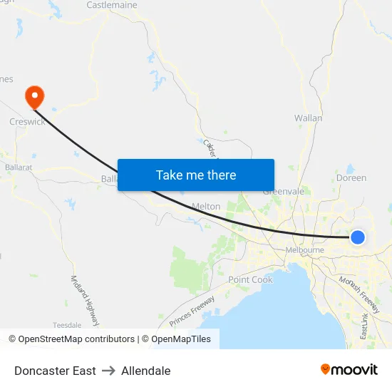 Doncaster East to Allendale map