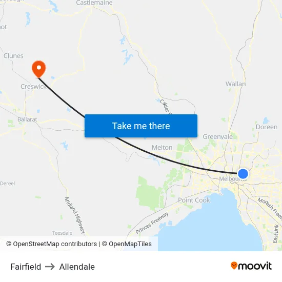 Fairfield to Allendale map