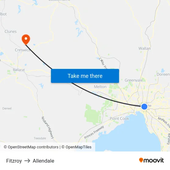 Fitzroy to Allendale map