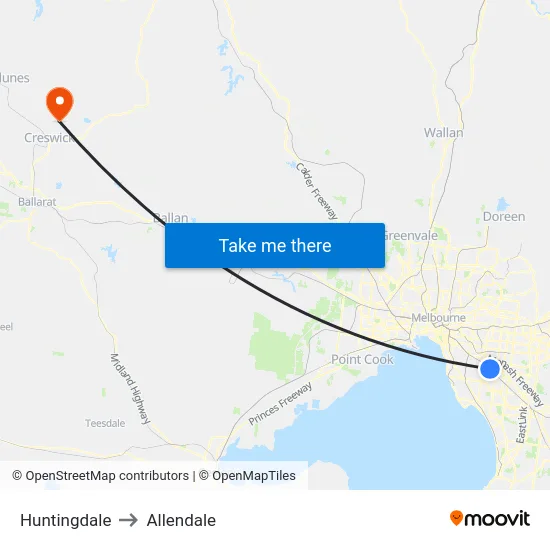 Huntingdale to Allendale map