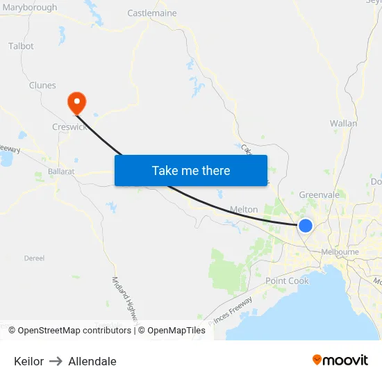 Keilor to Allendale map