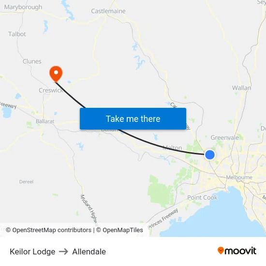Keilor Lodge to Allendale map