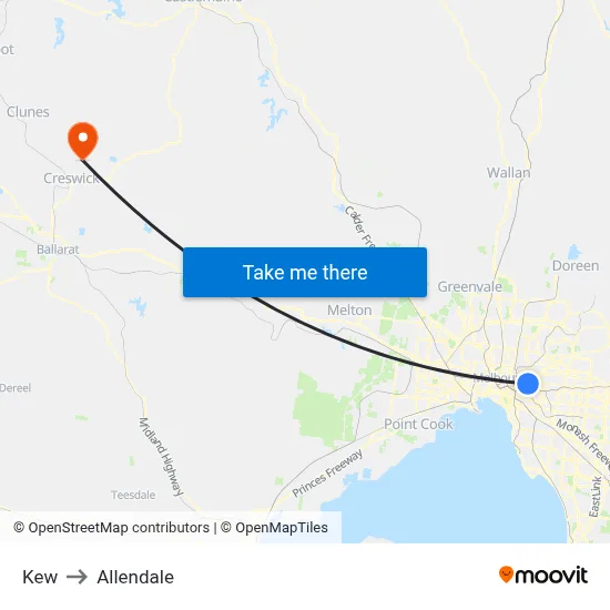 Kew to Allendale map
