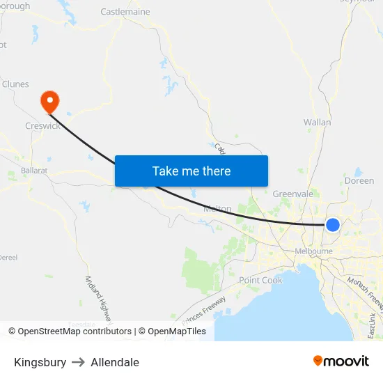 Kingsbury to Allendale map