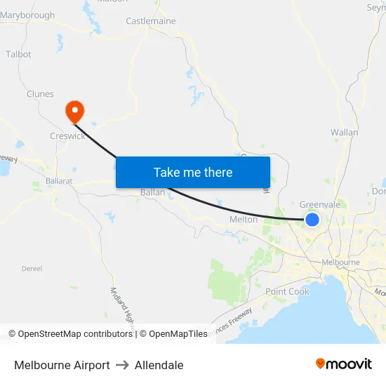 Melbourne Airport to Allendale map