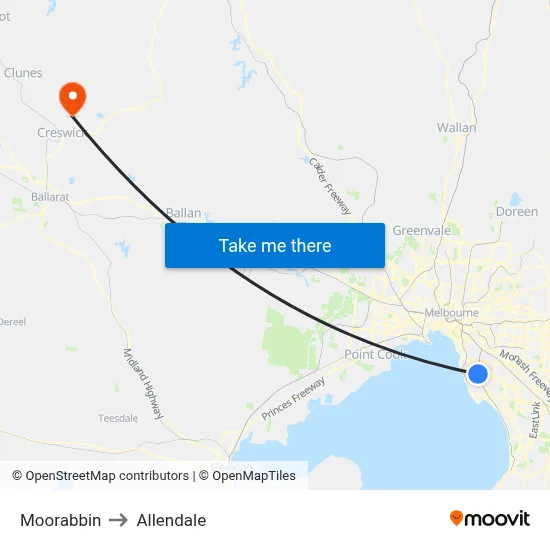 Moorabbin to Allendale map