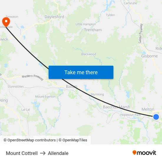 Mount Cottrell to Allendale map