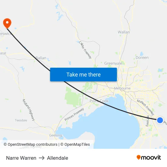 Narre Warren to Allendale map