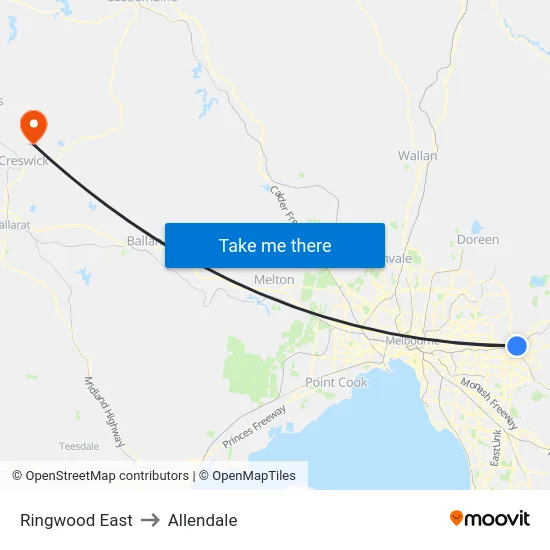 Ringwood East to Allendale map