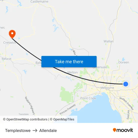 Templestowe to Allendale map