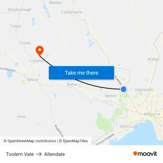 Toolern Vale to Allendale map