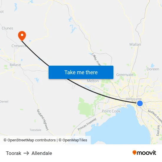 Toorak to Allendale map