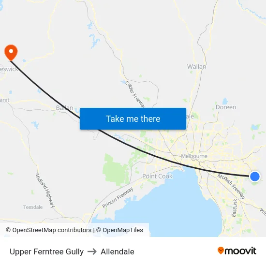 Upper Ferntree Gully to Allendale map