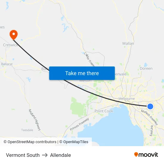 Vermont South to Allendale map