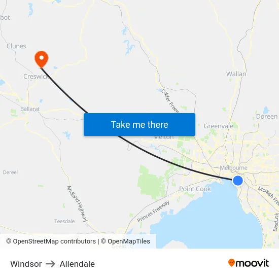 Windsor to Allendale map