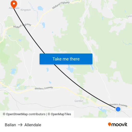 Ballan to Allendale map