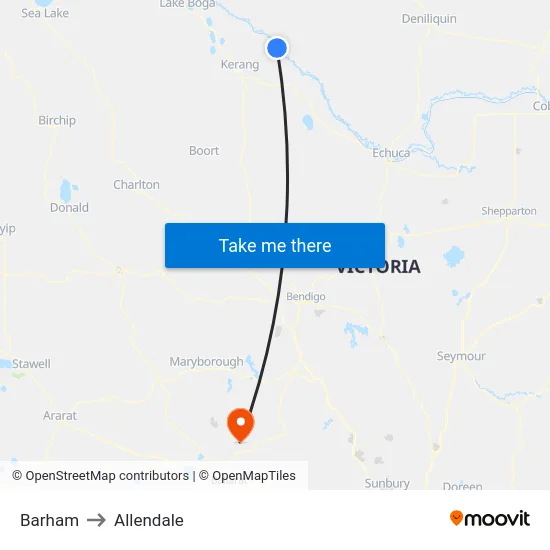 Barham to Allendale map