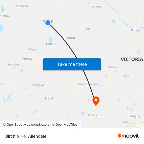 Birchip to Allendale map