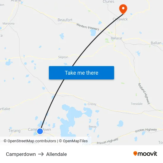 Camperdown to Allendale map