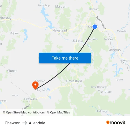 Chewton to Allendale map